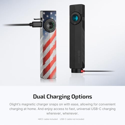 Image of OLIGHT ArkPro EDC Flat Flashlight Rechargeable with Green Beam, UV and White LED,1500 Lumens USB-C Pocket Camping Flashlight, Spotlight Floodlight for Outdoor Emergency (Stars & Stripes Edition CW)