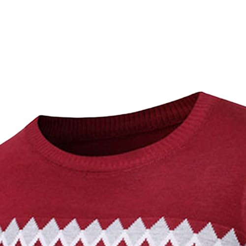 Men's Patterned Knitted Pullover Male Long Sleeve Colorblock Sweater Men Crewneck Vintage Knitted Skinny Pullove3