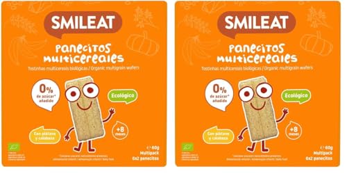 Smileat - Panecitos Multicereales Ecológicos, Ingredientes Naturales, Snacks y Meriendas, Para Bebés a Partir de los 6 Meses, 60g (Paquete de 2)