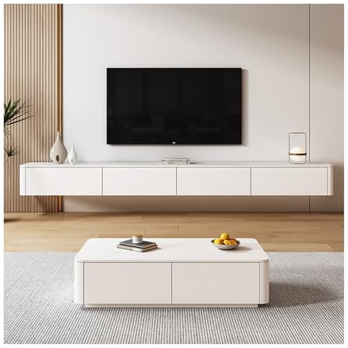 Meuble TV flottant noir 300cm avec tiroir de rangement mural spacieux