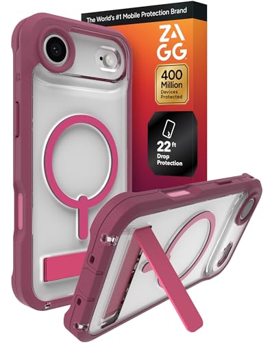 Image of ZAGG Rainier Case with Kickstand for iPhone Air - Red Black Cherry Graphene 22ft (7m) Drop Protection, Lanyard Attach Points, MagSafe, Wireless Charging Compatible, 2-Piece Design, Phone Case
