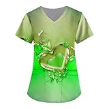 Generisch Damen Valentinstag Kasack Pflege Kleidung Schlupfkasack Tunika T-Shirt Medizinische Uniformen Altenpflege Kostüm Valentinstagoutfit Gutschein 2025 Angebote(4-Army Green,4XL)