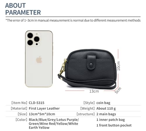 Genuine Leather Mini Wallet for Women Small Wristlet Clutch Double Zippers Coin Kids Wallet Gift Green One Size(Yellow)2