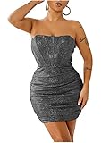 Junova Women's Sequin Mini Strapless Bodycon Boning Bustier Dress Glitter Birthday Outfit(Black,...