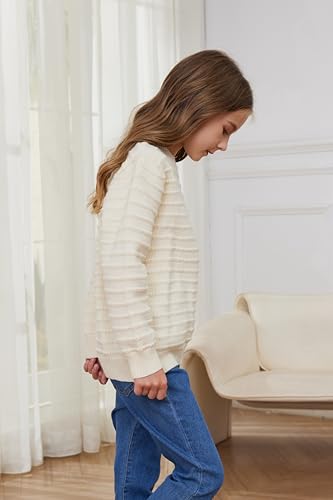 Sweaters for Girls Ribbed Knit Textured Long Sleeve Crew Neck Soft Chunky Pullover Sweater Solid Tops 4-14 Years3