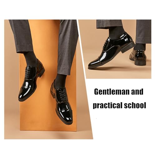 Men's Patent Leather Cap Toe Tuxedo Oxfords Fashion Classic Low Top Lace-Up Low Chunky Heel Dress Derby Shoes for Business Wedding Party4