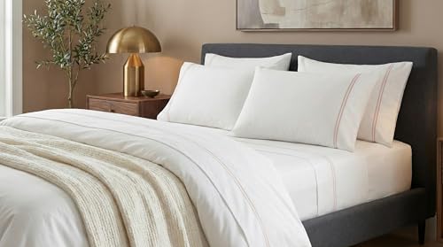 Image of Bedsheet Set | GOTS Certified 100% Organic Cotton Percale | 200 TC | Breathable & Skin-Friendly (Single, Dusty Pink On White)