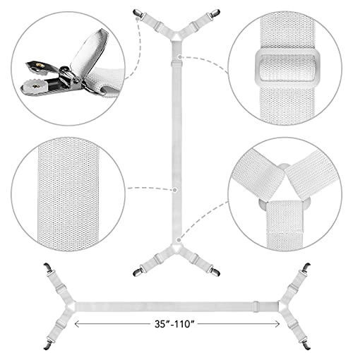 Acedécor Bed Sheet Suspenders, 4 Pcs(2 Sets) Adjustable Bed Sheet Holder Straps Fitted Sheet Clips Keeping Sheets In Place, White #TOP1