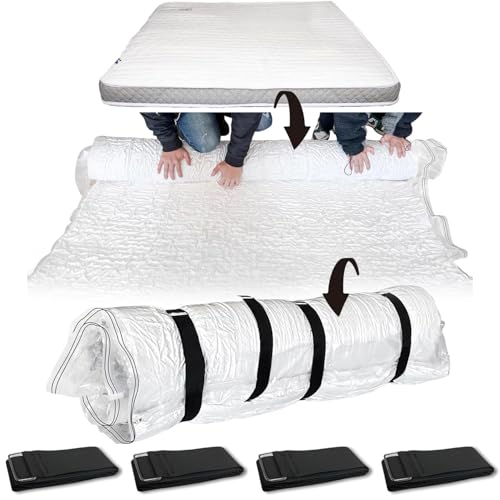 Exquilnova Mattress Vacuum Bag with 4 Straps Space Saver Vacuum Storage Bags with Zipper Compression Bags for Memory Foam Latex Mattress Compression Sack for Moving Storage Shipping
