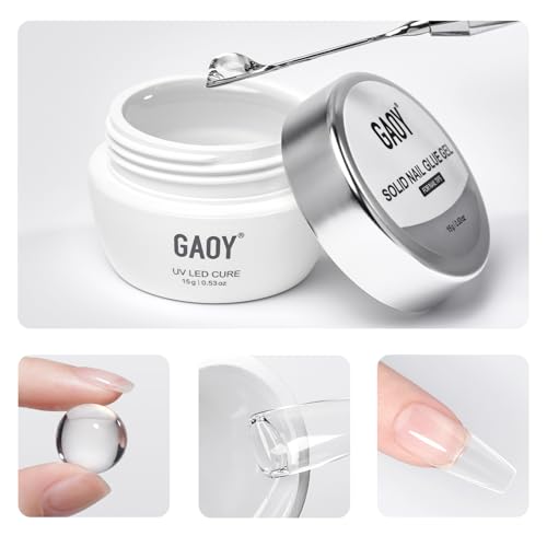 GAOY Solid Nail Glue Gel for Nail Tips, 15g Strong Solid Glue for Press Ons, False and Acrylic Tips, UV Light Cure