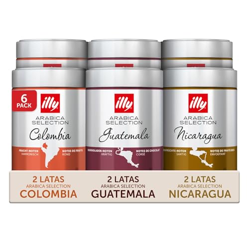 illy, Paquete de Café en Grano Arabica Selection, 2x Guatemala 2x Nicaragua y 2x Colombia, 100% Arábica, Paquete de 1,5 kg (6x250g)
