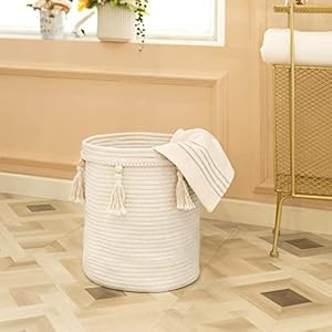   Mkono-Macrame-Decorative-Cotton-Rope-Basket-Boho-Cute-Woven-Tassel-Tall-Basket-Closet-Storage-Bins-Organizer-for-NurseryBaby-Toys-Potted-Plants-CoverLiving-RoomBedroom-Home-Decor-157x-196