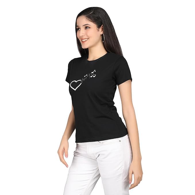 Image of Women's Slim Fit Graphic Printed T-Shirt | Soft 100% Cotton Fabric | Round Neck Half Sleeve Casual Top, Travel & College Pack of 2 Set