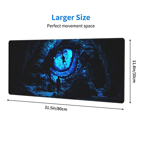Ice Dragon Eye Mouse Pad Extended Large Gaming Mousepad XL Big Long Oversized Desk Mat Stitched Edges 31.5 X 11.8 Inch for Home Office