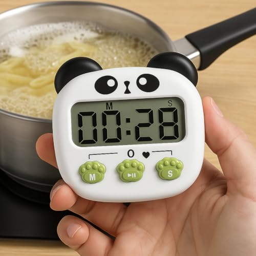 Image of AERYS Cute Panda Digital Kitchen Timer with Loud Sound - Large LCD Display, Magnetic Back, Adorable Animal Design - Easy Paw Buttons, Countdown Timer for Cooking, Kids, Study & Fitness
