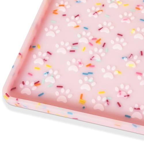 Ptlom Dog Food Mat Anti-Slip Dog Bowl Mats for Food and Water, Waterproof Pet Placemat Prevents Messy Spill to Floor, Silicone Puppy Feeding Tray for Small, Medium and Large Dogs Cats, Pink