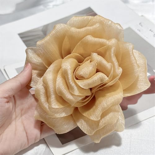 Image of Flash Camellia Flower Brooch Pin for Women Men Elegant Texture Fabric Dahlia Rose Floral Brooches Lapel Pins Dainty Wedding Holiday Party Costume Dress Accessories Jewelry