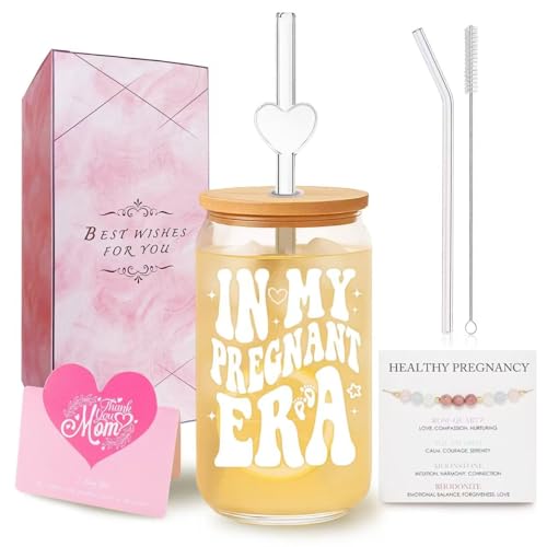 DAMCONME IN MY PREGNANT ERA Gift Set – Sentimental Keepsake with Glass Cup & Hope Bracelet – Celebrate First Time Mom Moments, Baby Shower & Self-Care Support