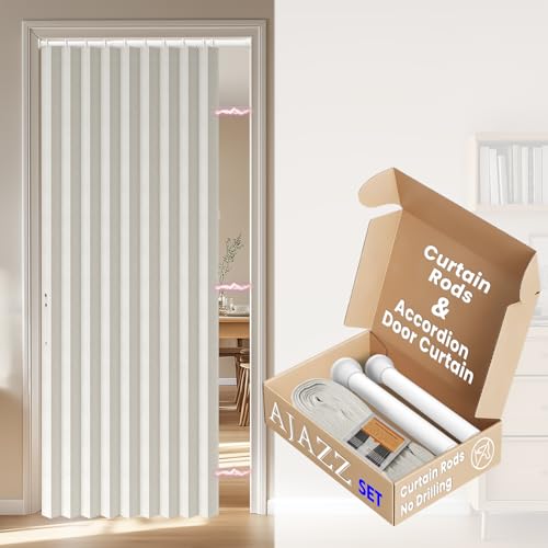 AJAZZ No-Drilling Door Curtain with Rod Privacy Folding Screen Light Filtering Fabric UK StandardW 43 x L 78-Cream-1 Panels