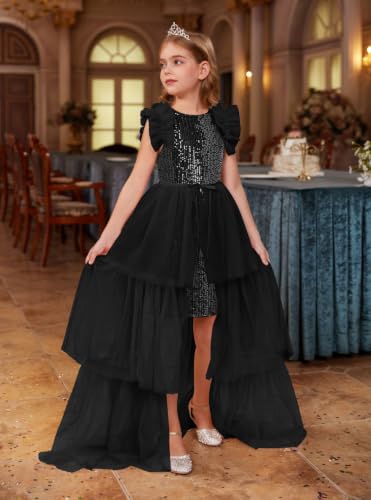 Image of GRACE KARIN Girls Sequin Formal Pageant Fancy Party Ruffle Prom Maxi Dress