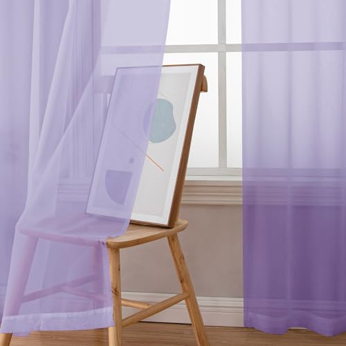 Image of Simplebrand Lavender Sheer Curtains 96 Inches Long, Light Filtering Light Purple Rod Pocket Solid Color Window Sheer Curtain Panels, Elegant Curtains & Drapes for Living Room, Bedroom 2 Panels, 42 inch W