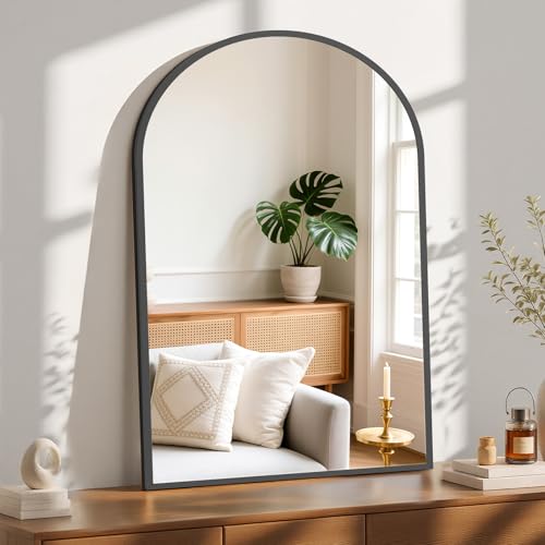 Image of Sweetcrispy 38 inchx30 inch Arched Black Bathroom Mirrors for Wall, Bathroom Mirrors for Over Sink, Metal Framed with HD Shatter-Proof Glass for Entryway, Living Room, Bedroom, Home Decor