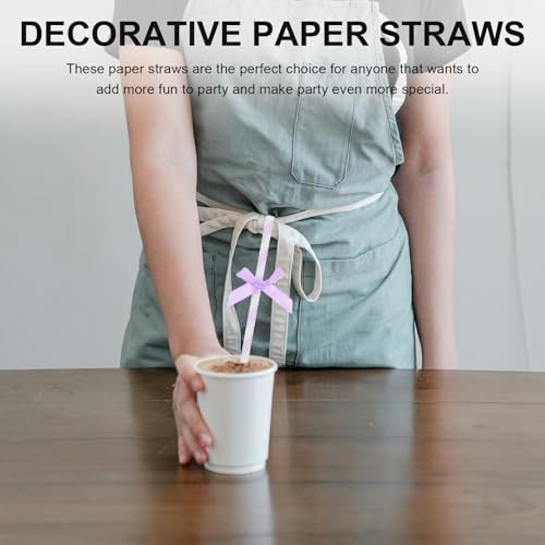 60 Pitillos de Papel morado para fiesta con moño miniatura 3