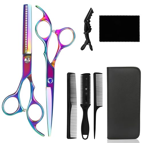 Flintronic 8PCS Tijeras Peluquería Profesional, 6.9'' Kit Tijeras Entresacar, Tijeras de Peluquero de Acero Inoxidable para Cortar el Pelo para Mujeres, Hombres y Niños, para Salón, Hogar, Mascota