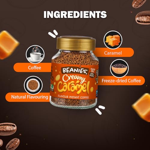Image of Beanies Creamy Caramel Flavoured Instant Coffee | 50g | Freeze Dried Coffee with Smooth Caramel (Pack of 3)