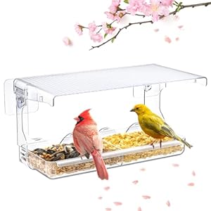 Window Bird Feeder for Outdoors, Clear Birds Feeders Window Mounted with Self-Adhesive Hooks, Outside Wild Bird Watching for Hummingbird,Finch in Garden, Yard, Elderly Kids Viewing