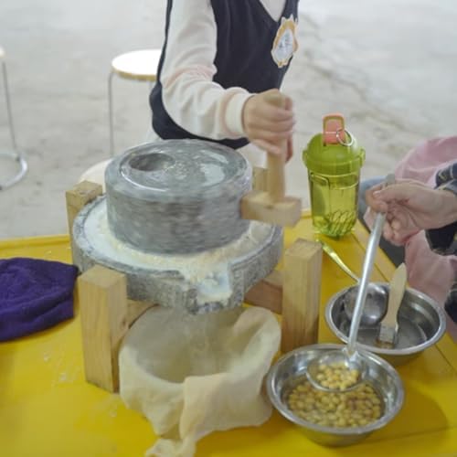 Handmade Stone Mill Grinder with Wooden Frame, Adjustable Coarse & Fine Shaft, 25cm (9.8in) - Perfect for Grinding Grains, Spices, and Herbs at Home