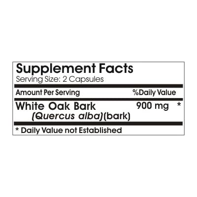 White Oak Bark 900mg // 100 Capsules // Pure // by PureControl Supplements