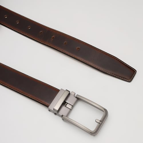 Men's Genuine Leather Belt - Dark Brown Dual Color Effect Auto-Lock Buckle Business & Casual Formal Belt Wrinkle Free3