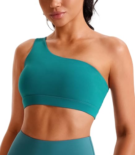 Image of One Shoulder Sports Bras for Women Low Impact Asymmetrical Workout Tops Padded Yoga Right Shoulder Strap Bra
