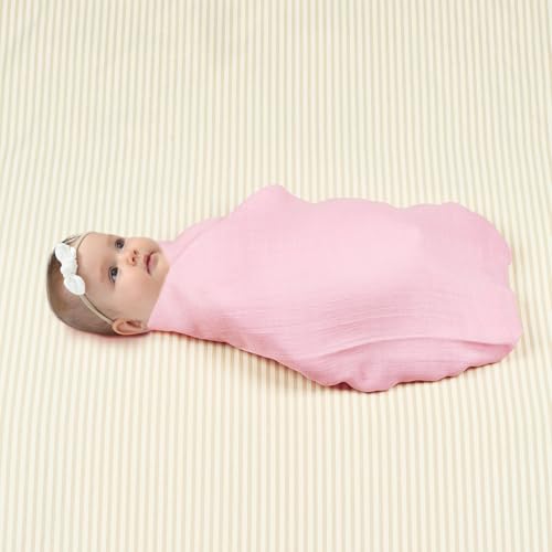 Image of Muslin Swaddle Blankets for Baby Girl, 2-Pack 70% Viscose from Bamboo and 30% Cotton Large Swaddle Blankets (47 inch x 47 inch), Solid Pink Color /Flower Print