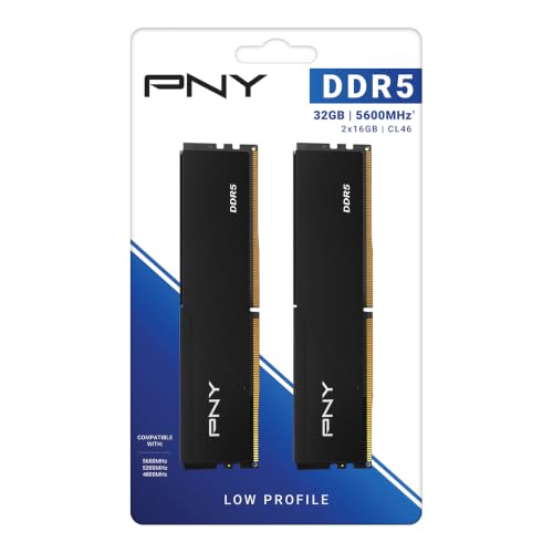 Image of PNY DDR5 32GB (2x16GB) 5600MHz CL46 Low Profile Desktop Memory Kit | PC5-44800, CL46, 1.1V, 288-Pin, RAM, Compatible: 5200MHz, 4800MHz - MD32GK2D5560046LP