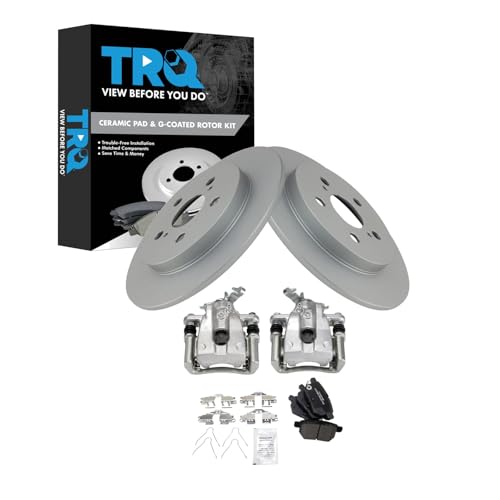 Image of TRQ Rear Brake Pad and Rotor Set Ceramic G Coated Rotors Calipers Compatible with 2009-2010 Pontiac Vibe 2009-2013 Toyota Matrix