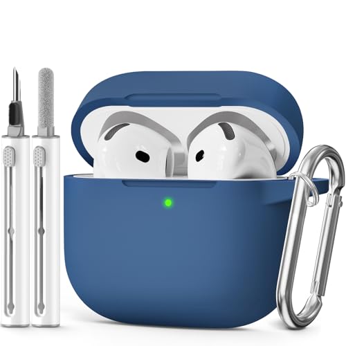 MCTOPZO for AirPods 4 Case 2024 Come with Cleaner Kit,Soft Silicone Protective Cover for Apple AirPods 4th Generation Cases with Keychain,Compatible with AirPod 4 Case for Women Men-Midnight Blue
