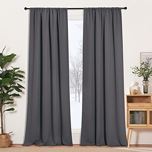 RYB HOME Grey Curtains Extra Long, Thermal Insulated Curtain Panels for Kitchen, Rod Pocket Room Darkening Privacy Large Window Drapes for Sliding Door, Grey, W52 x L120 inches, 2 Panels Set
