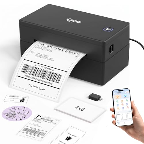 Image of SEZNIK LabelX Bluetooth Shipping Label Printer for Ecommerce | Thermal Printer, 4x6 Label,203 DPI | Wireless + USB | Free App+Software, Barcode | Android, iOS, Mac, Win | 1Yr Warranty | No SellerFlex