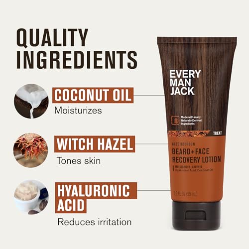 Every Man Jack Beard + Face Recovery Lotion - Moisturizes Relieves Dry Skin and Beard Itch - Light Aged Bourbon Scent - Made w/Naturally Derived Ingredients like Coconut Oil, and Witch Hazel - 3.2 oz (2 Pack) - Image 6