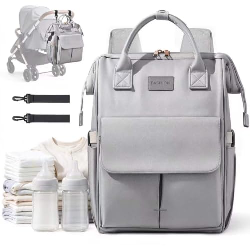 Diaper Bag Backpack, Wide Opening Mommy Bag with Quick Access for Travel | Shark-Mouth Style,Lightweight 3-in-1 Backpack with Stroller Clips,Insulated Bottle Pockets,XL 5-Zone Storage,Water-Resistant