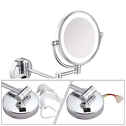 Miroir de maquillage mural LED 8 pouces avec grossissement 3X extensible