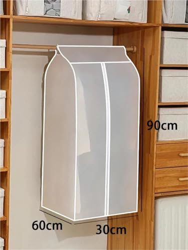 Clothes Hanging Dust Cover Transparent Dress Suit Coat Storage Bag Large Capacity Wardrobe Protector Garment Organizer Gusseted Garment Bags(White 60x30x90cm)2