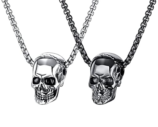 Weenkeey Conjunto de 2 esqueletos collar gótico punk rock hip hop colgante collar fresco encanto hombres colgante collar - negro - plata, metal | Ya disponible en tu tienda friki favorita! En mundofriki.es!