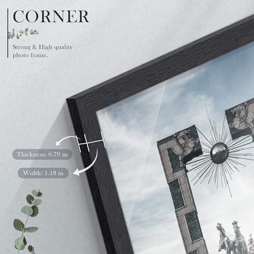 Image of 24x36 Poster Frame Set of 4, Solid Wood Picture Frames, Display 24x36 Photos without Mat, Horizontal or Vertical Wall Mounting Poster Frame, Black Woodgrain