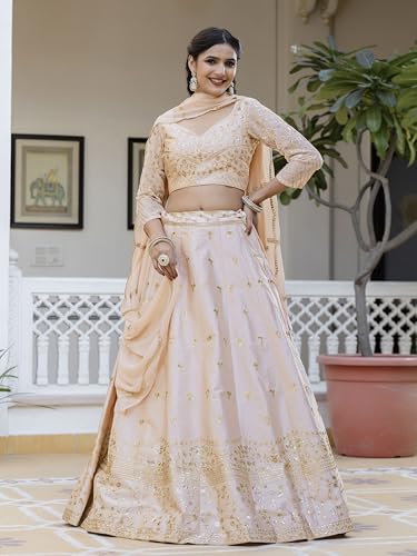 Image of TRENDMALLS Women's Satin Sequin Embroidery Bridal Lehenga Choli with Net Dupatta |Bridal Wedding Lehenga Choli for women