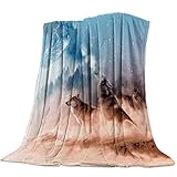 Blanket Los Lobos Aullan En El Cielo Nocturno Manta De Arena