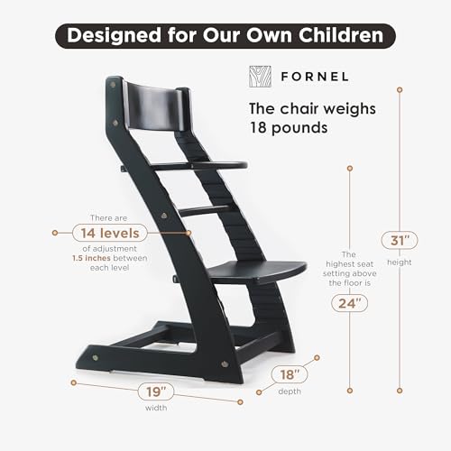 Image of FORNEL Modern Black Wooden High Chair | Adjustable Grow-with-Me Toddler Seat for Age 3 to 15 | Perfect for Minimalist & Industrial Kitchens
