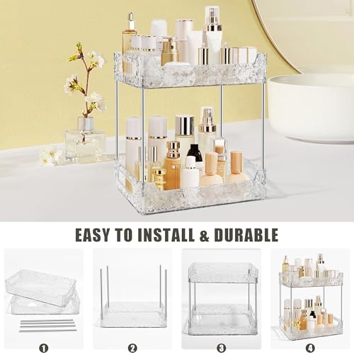 Image of 2-Tier Bathroom Counter Organizer Countertop Storage, Dresser Organizer Vanity Tray for Makeup, Perfume Organizer Cosmetics Skincare Shelf - Clear